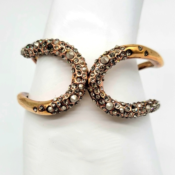 Alexis Bittar Clear Diamond Swarovski Crystal and Silver Studded Rose Gold Cuff - Picture 7 of 13